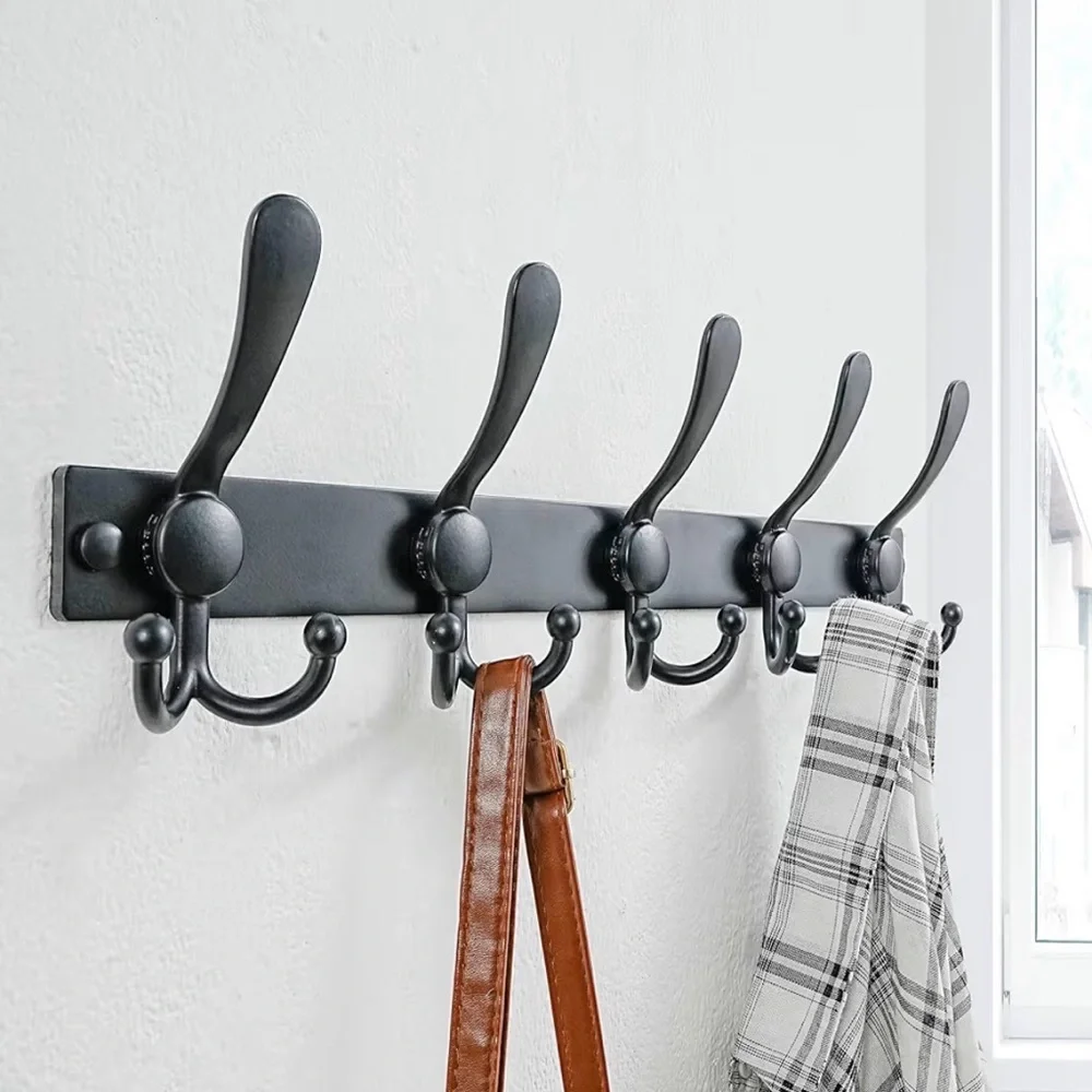 Wall-Mounted Coat Rack with 5 Double Hooks - Black